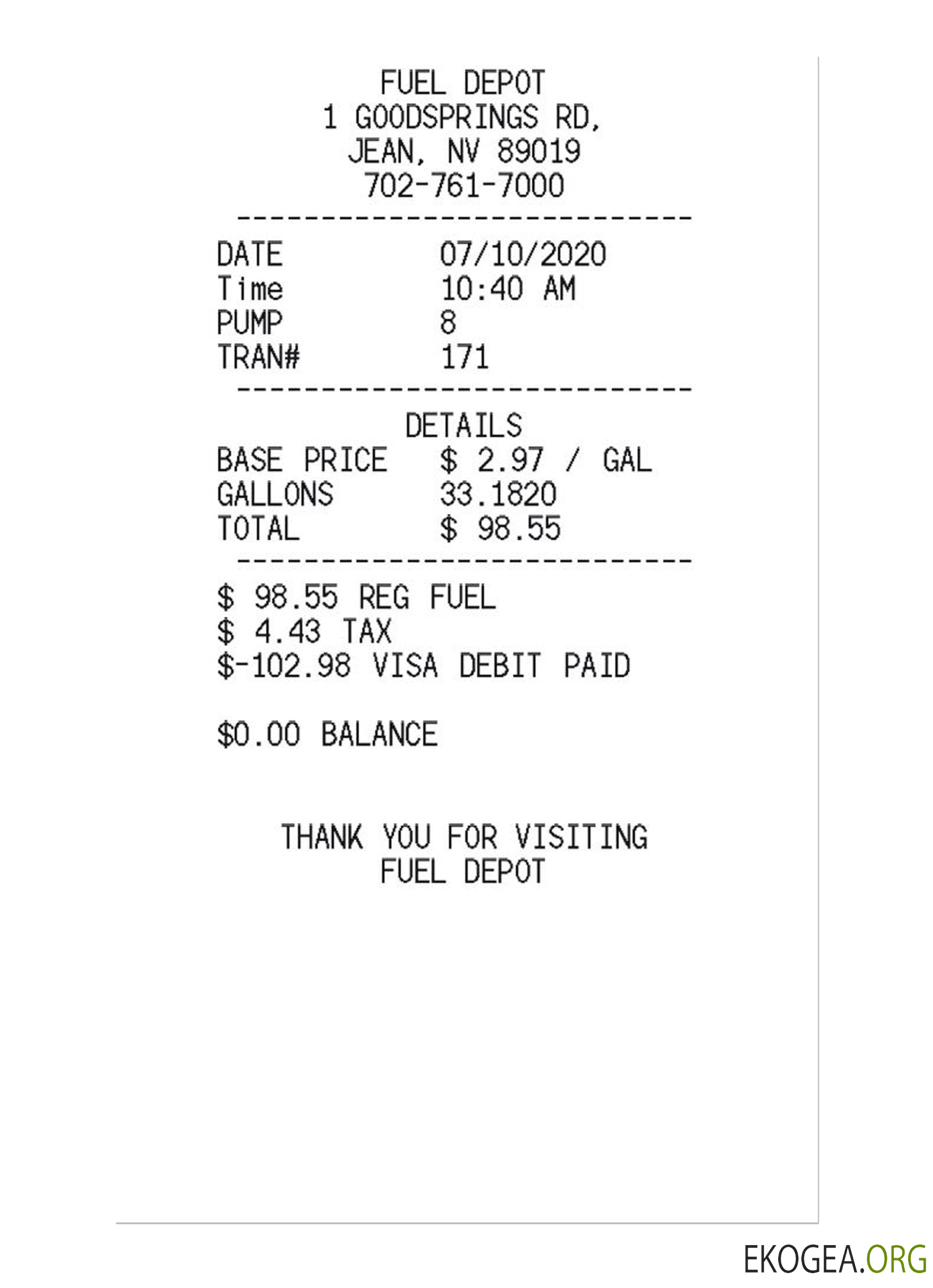 Chèque de paiement FUEL DEPOT